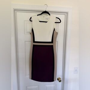Calvin Klein Cream, Taupe & Plum Colorblock Scuba Dress